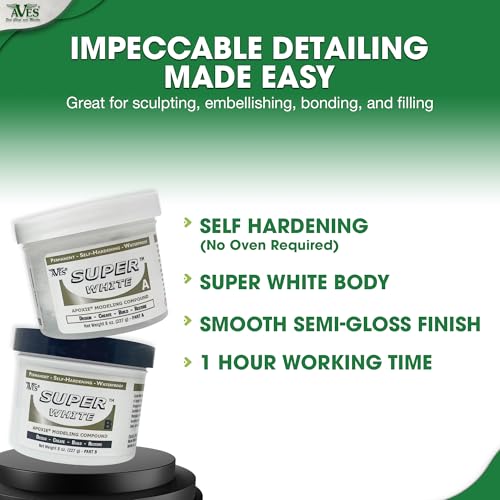 Aves Apoxie Sculpt Super White - 2 Part Modeling Compound (A & B) - 1 Pound, Apoxie Sculpt for Sculpting, Modeling, Filling, Repairing, Easy to Use Self Hardening Modeling Compound