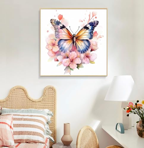 Framed Paint by Numbers Kit for Adults Beginners & Kids Ages 8-12, Butterfly Flowers Acrylic Easy Paint by Number with Frame, Number Painting Kits on Canvas Framed (12 * 12 Inch, without Easel) - color: BOP1PF05, size: 12 x 12 Inch