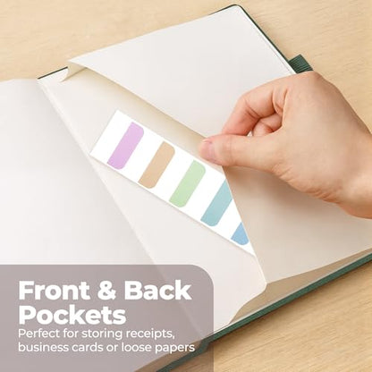 Classic Lined Journal Notebook 8.5x11" A4 Hardcover Leather - Green - 200 Pages College Ruled Large with Sticky Tabs, Pockets, and Pen Loop for Writing and Journaling - Big Hardback Men and Women - color: Green, size: A4 200 Pages