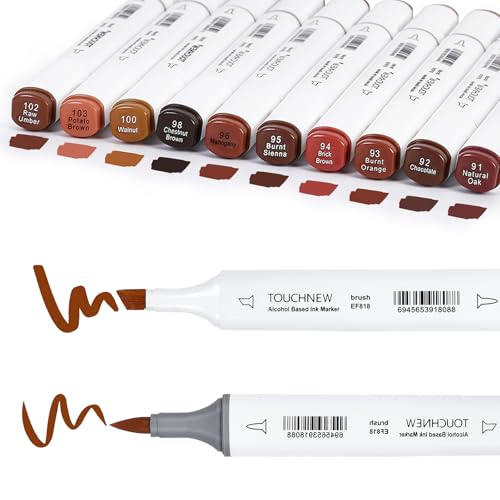 10Pcs Alcohol Markers Pure Color Series,Dual Tip Soft Art Solid Color Markers Set for Adults Beginner Drawing Sketching (Brown) - color: Brown