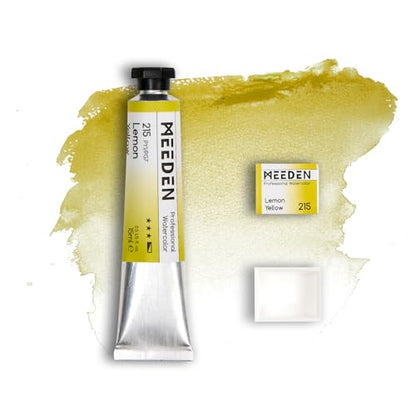 MEEDEN Professional Artist Watercolor Paint: Lemon Yellow - 15ml/0.5oz Water Color Tube, Semi-Moist Pigment Half Pan and Empty Matching Half Pan for Artists Pros - color: Lemon Yellow