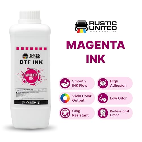 Premium Magenta DTF Ink Refill 1L / 34oz for Heat Transfer Printing, Compatible with Epson ET-8550, ET-8500, XP-15000, L1800, L805, R1390, R2400, DX5, DX7, XP600, I3200 Printers - color: Magenta, size: 1000ml
