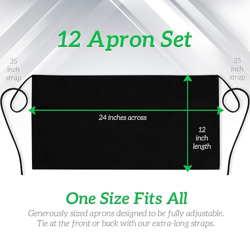 GREEN LIFESTYLE Server Aprons with 3 Pockets - Waist Apron, Waitress Apron for Women and Man, Water Resistant with Long Waist Strap Reinforced Seams, Half Apron (12 Pack - Black) - style: Bistro