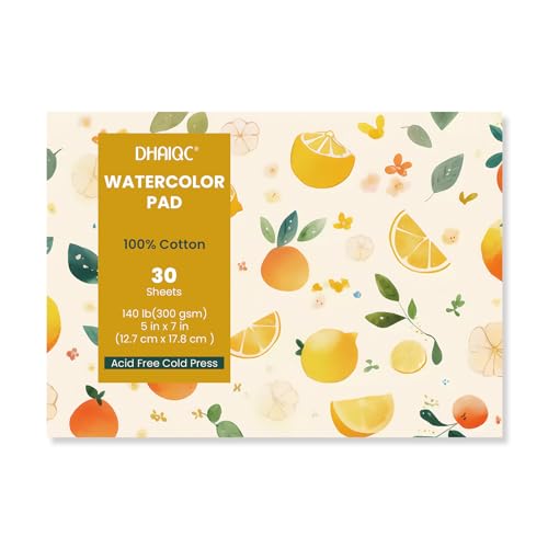 Watercolor Paper Pad, 30 Sheets, 5x7”, 100% Cotton Paper, Glue Bound, 140LB/300GSM Cold Pressed Water Color Paper for Watercolor Drawing, Mixed Media, Art Journaling (5x7 Inch) - size: 5x7 Inch