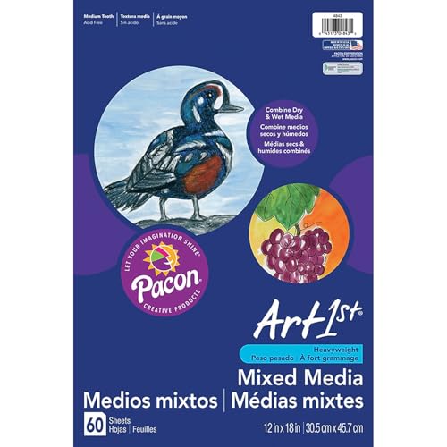 Pacon Art1st 12-inch x 18-inch Premium Multi-Media Art Paper, White, 60 Sheets per Pack, 2 Packs (PAC4843-2)