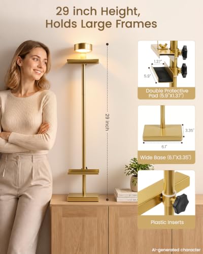 Adjustable Tabletop Easel Stand with Picture Frame Light, Picture Easels for Display Up to 29" H, Metal Picture Frame Holder Stand Table for Art, Photo (Gold) - color: Gold with Light 1Pack