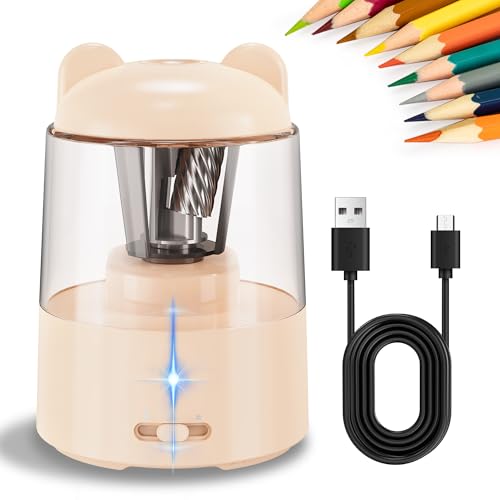 ZMOL Colored Pencil Sharpener, Rechargeable Electric Pencil Sharpener, Auto Stop, Pencil Sharpeners for Battery Powered Cute for Kids Gift No.2/Colored Pencils (6-8mm), Classroom/Office/Home Pink - color: Pink