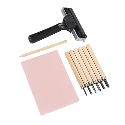 Stamp Making Kit with 6 Carving Knives, Flexible Roller and Tracing Paper, Complete Rubber Stamp Carving Tools Set for DIY Arts Beginners and Craft Enthusiasts