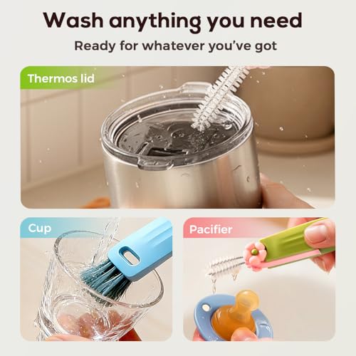 3 in 1 Cup Lid Cleaning Brush, 2026 New Multifunctional Bottle Brush Cleaner, Bottle and Straw Brush Cleaning Set, Crevice Cleaning Brush Tools for Gap Tight Spaces, Home Kitchen Gadgets (2PC C) - color: 2pc C