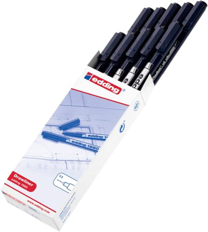 edding 1880 profipen - black - 10 pens - line width 0.2 mm - fineliner pen for precise writing, sketching and technical drawing - fine, metal-encased nib - suitable for use with rulers and stencils - color: 01: 10 Pens - 0.2mm - Black