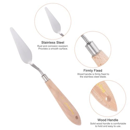 HARFINGTON No.12 Painting Palette Knife Stainless Steel Pointy Spatula Pallet Knife with Beech Wood Handle for Oil Acrylic Paint Canvas Mixing Spreading