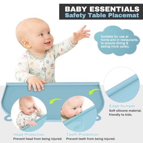Large Silicone Suction Table Mat, 17" x 12" Thick Placemat with Edge-Bumper, Raised Edge Leakproof, Non-Slip for Kids Toddler Baby Essentials Dinning, Restaurant Eating, Plates, Art, Craft & Painting - color: Blue