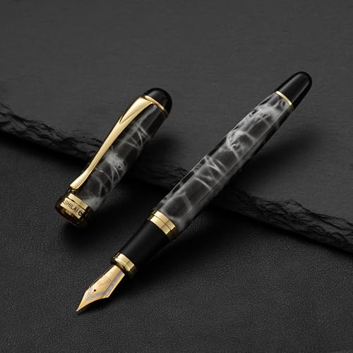 Luxury Fountain Pen Set – 46g Metal Calligraphy Pen with Gift Box, 2 Ink Cartridge Sets (Black & Blue), Flex Nib Writing Pen for Beginners & Professionals (Grey) - color: Grey