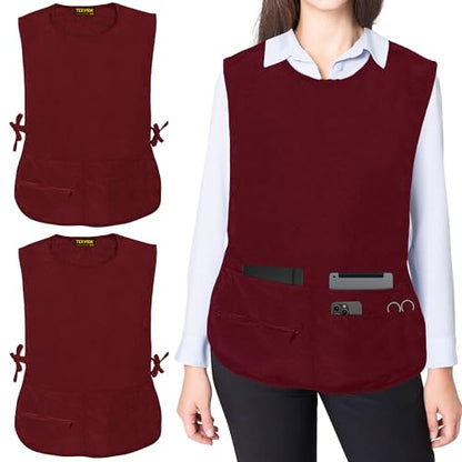 5 Pockets Cobbler Aprons for Women Men (Pack of 2) – Zipper Pocket Smock Apron - color: Burgundy, size: X-Large