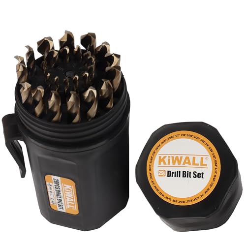 29-Piece M2 High Speed Steel Drill Bit Set, 135° Split Point & Precision Ground Tip for Metal, Alloy Steel, Wood & Plastic, Black with Indexed Round Storage Case (1/16”–1/2” by 64ths)
