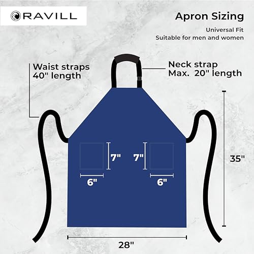 Ravill Waterproof Apron For Men and Women - 2 Pockets - 35" Long Multi Purpose Work Aprons for Dishwashing, Dog Grooming - color: Blue