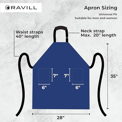 Ravill Waterproof Apron For Men and Women - 2 Pockets - 35" Long Multi Purpose Work Aprons for Dishwashing, Dog Grooming - color: Blue