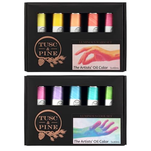 Tusc & Pine Artist Oil Paint - Warm & Cool Luminous Set of 10 Assorted Colors, 40 ml each, Non-Yellowing, Rich & Creamy Consistency, Maximum Pigment Load, Small Batch Milled Oil Paints Made in the USA - color: Warm and Cool Lumi, size: 13.5 Fl Oz (Pack of