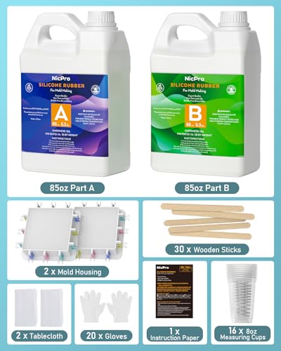 Nicpro 170oz Silicone Mold Making Kit 15A, Translucent Silicones Rubber, Non-Toxic Flexible & Food Safe Mold Kit, Mix Ratio 1:1 Casting Silicone for Resin with Frame Housing - size: 170oz