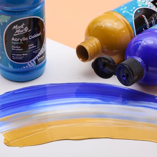 Mont Marte Signature Ultramarine Blue Acrylic Paint, 16.9oz (500ml), Semi-Matte Finish, Suitable for Canvas, Wood, Fabric, Leather, Cardboard, Paper, MDF and Crafts - color: Ultramarine Blue, size: 16.9 Fl Oz (Pack of 1)