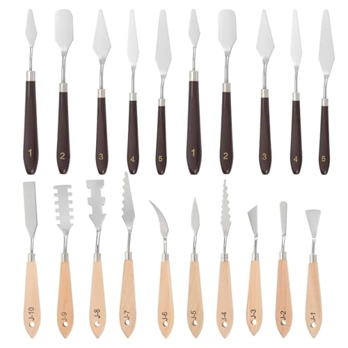 PATIKIL Painting Knife Set, 20Pcs Spatula Palette Knife Scraper Stainless Steel Pallet Knife with Wood Handle for Oil Painting Acrylic Color Mixing Supplies