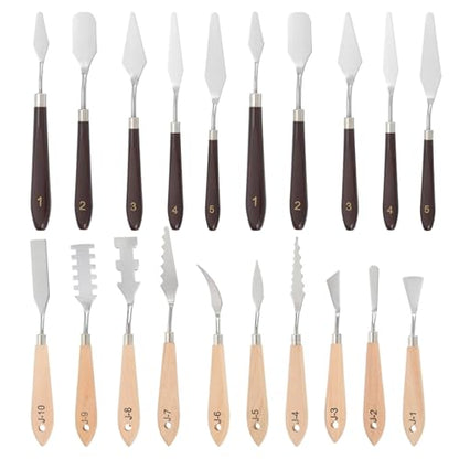 PATIKIL Painting Knife Set, 20Pcs Spatula Palette Knife Scraper Stainless Steel Pallet Knife with Wood Handle for Oil Painting Acrylic Color Mixing Supplies