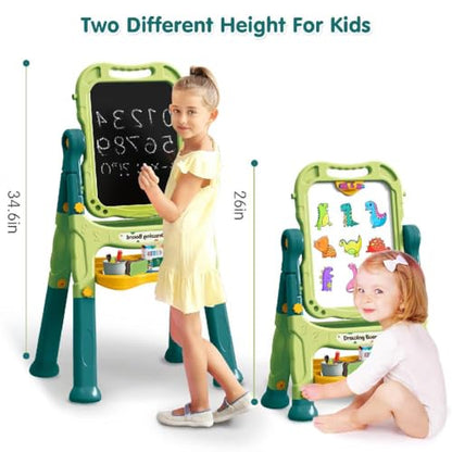 Kids Art Easel, Adjustable Drawing White Board & Chalk Board, Toddler Double Sided Easel with Painting Accessories, Birthday Gift for Girls Boy Age 3 4 5 (Green) - color: Green
