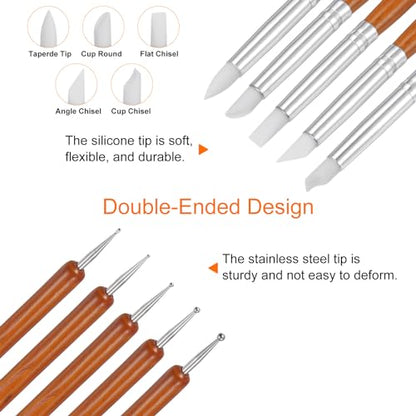 HARFINGTON 5 Pcs Silicone Clay Sculpting Tool Double-Ended Rubber Tip Metal Ball Silicon Shaper Pens Modeling Stylus Dotting Tool for DIY Handicraft Sculpture Pottery Painting, Red - color: Red