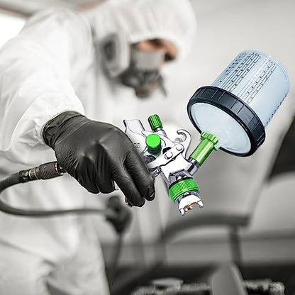HVLP Paint Gun with 1.4/1.7/2.0mm Nozzles,Air Spray Paint Gun w/10pcs 20 Ounce Mixing Cup and Lids & Air Pressure Gauge for Car Painting,Furniture Surface Spraying (Green) - color: Green