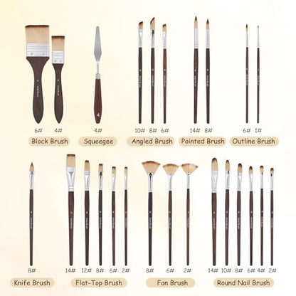 26 PCS Artist Paint Brushes for Acrylic, Professional Paint Brush, Nylon Bristles with Round, Filbert, Angle, Flat, Fan, Detail Brush, for Acrylic, Oil & Watercolor (Rosewood)