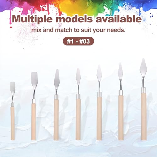 MECCANIXITY 6Pcs Palette Knife Pointed Head, 6.4" Long Palette Knives with Stainless Steel Flexible Spatula Pallet Knife and Wood Handle for Scraping, Mixing, Oil Acrylic Painting Canvas - size: 6.4"