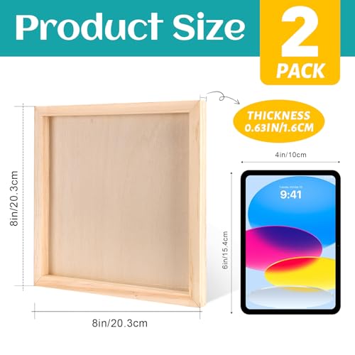 ESRICH 8x8 Inch Wood Panels, 2 Pack Square Craft Wood Canvas Boards, Blank Unfinished Wooden Art Board for DIY Art Creations Such as Painting, Acrylic Pouring, Resin, Burning, Collage, etc. - size: 8IN-2Pack
