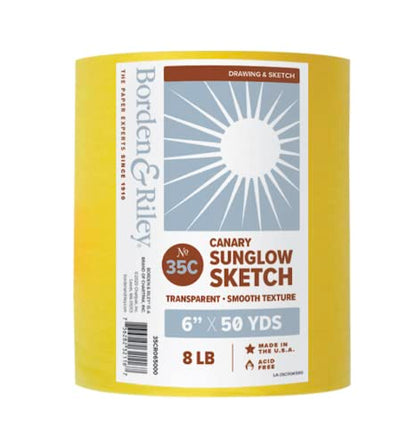Borden & Riley 6" x 50 Yards #35C Sun-Glo Thumbnail Sketch Paper, 8 lb, Canary Yellow, 1 Roll Each - color: Canary Yellow, size: 6" x 50 Yards