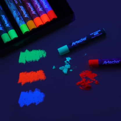 Artecho Neon Oil Pastels Set, 12 Colors, 6 Packs (10 x 70 mm) | Soft Oil Pastels, For Art Painting, Drawing, Blending, For Artists, Beginners, Students, Teacher - style: 12 Neon Colors-6 Pack