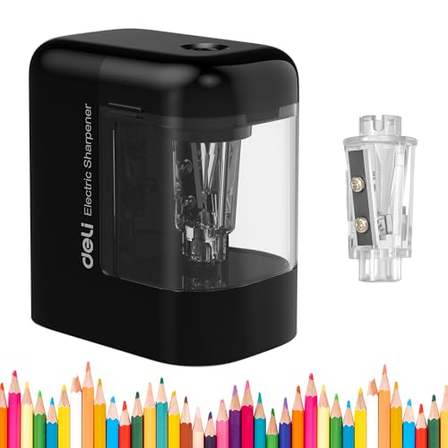 deli Electric Pencil Sharpener, Portable Pencil Sharpener for No.2 Pencils Colored Pencils, Battery Powered Electric Pencil Sharpener for School, Home, Office, Black - color: Black
