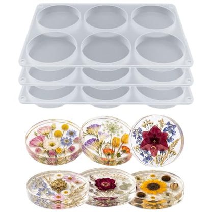 18-Cavity Extra Deep Coaster Resin Molds Silicone,4 Inches Round Coaster Silicone Molds for Resin,Coaster Epoxy Resin Molds for Flower Bouquet