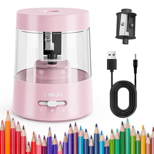 ZMOL Electric Pencil Sharpener,Portable Small Battery Powered Pencil Sharpeners for Kids,Electric Pencil Sharpener Battery Operated,Suitable for No.2/Colored Pencils(6-8mm) Pink - color: Pink