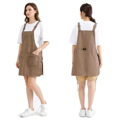 NEWGEM Waterproof Apron with Pockets for Women Cooking Painting Baking Gardening - color: 6 Pockets Khaki