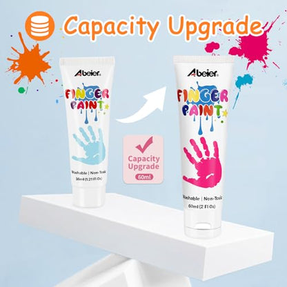 ABEIER Washable Finger Paint for Toddlers, Safe Non-Toxic, 12 x 2oz Vibrant Colors, Baby Safe Paint for Hand and Feet, Mess Free Art Supplies for Kids, Preschool Learning Gifts, Ages 1-3 4 5 6+ - style: 2 Fl Oz (Pack of 12)