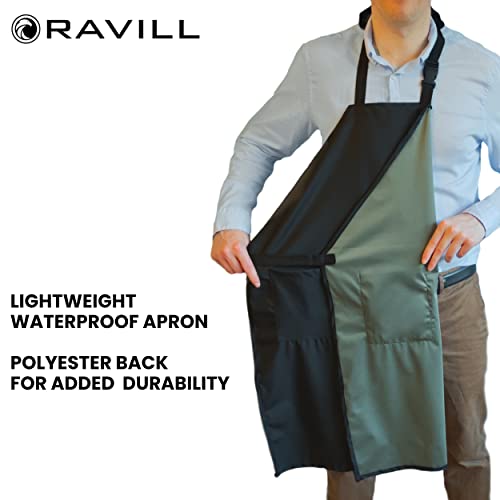 Ravill Waterproof Apron For Men and Women - 2 Pockets - 35" Long Multi Purpose Work Aprons for Dishwashing, Dog Grooming - color: Black