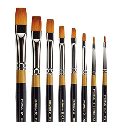 KINGART B-017 Premium 8 pc. Original Gold 9300 Series Shader Artist Brush Set, Synthetic Golden Taklon Hair for Acrylic, Oil, and Gouache Painting, Short Handle, Sizes: 10/0, 0, 2, 4, 6, 8, 10, 12 - size: Set of 8