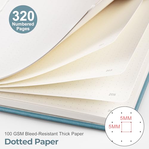 EMSHOI Dotted Journal Notebook, 320 Pages, A5 Small 5.75"x8.38", PU Leather Hardcover, 100 GSM Thick Paper, 5mm Dot Grid Notebook for Journaling, Planning, Drawing, Writing, Light Blue - color: LightBlue, size: A5 Dotted