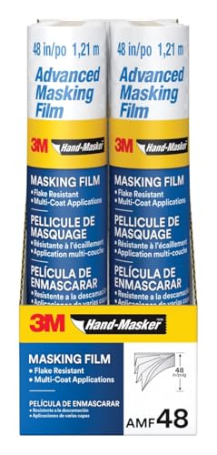 3M Hand Masker Advanced Masking Film, 8 Rolls, 48 in x 180 ft, Static Cling Keeps Film in Place, Prevents Liquids From Bleeding Through, Flake Resistant, For Indoors & Outdoors Use (AMF48-8C)
