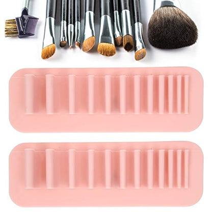 Rosvola Makeup Brush Drying Rack, 2PCS Silicone Makeup Brush Holder, Wall Mounted Toothbrush Storage, Multipurpose Beauty Tool Organizer for Painting Cosmetic Pen Brushes Sewing