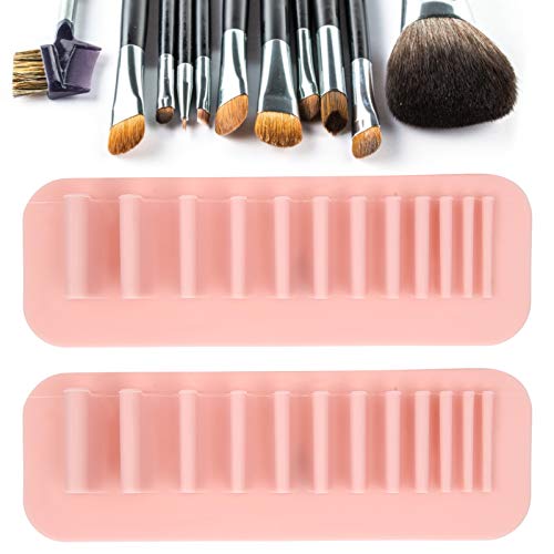 Rosvola Makeup Brush Drying Rack, 2PCS Silicone Makeup Brush Holder, Wall Mounted Toothbrush Storage, Multipurpose Beauty Tool Organizer for Painting Cosmetic Pen Brushes Sewing