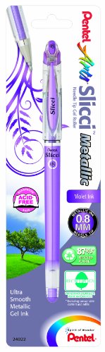 Pentel Arts Slicci Metallic 0.8 mm Needle Tip Gel Pen, Metallic Violet Ink, 1 Pack (BG208BPMV) - color: Violet, size: 1 Count (Pack of 1), style: 0.8mm