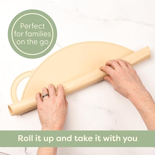 Upward Baby Silicone Suction Mat - Set of 3 Non Slip Silicone Mat - Baby Led Weaning - Kids Placemat for Dining Table High Chair - Toddler Feeding Supplies for Eating - Placemats for Restaurants - style: Gray/Beige/Green - 3pc