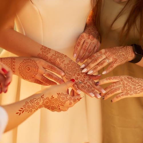 Henna Tattoo Stencil Kit, 12 Sheets Temporary Tattoo Templates for Hand,Large Indian Temporary Tattoo Stickers