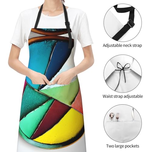 Round watercolor painting Heavy Duty Waterproof Apron with Pockets for AdultsResistant Grilling, Gardening, Painting - color: Round Palette