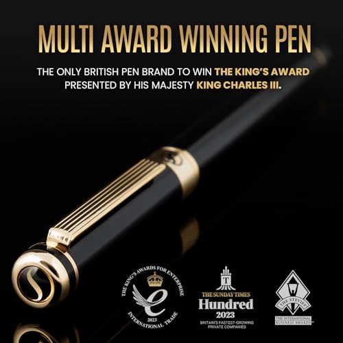 Scriveiner Luxury Fountain Pen - Stunning Black Lacquer Pen, Real Gold Finish, Schmidt Gilded Nib (Broad), Converter, Best Pen Gift Set for Men & Women, Professional, Executive, Office, Nice Pens - color: 1. Black with Gold, style: Broad Nib